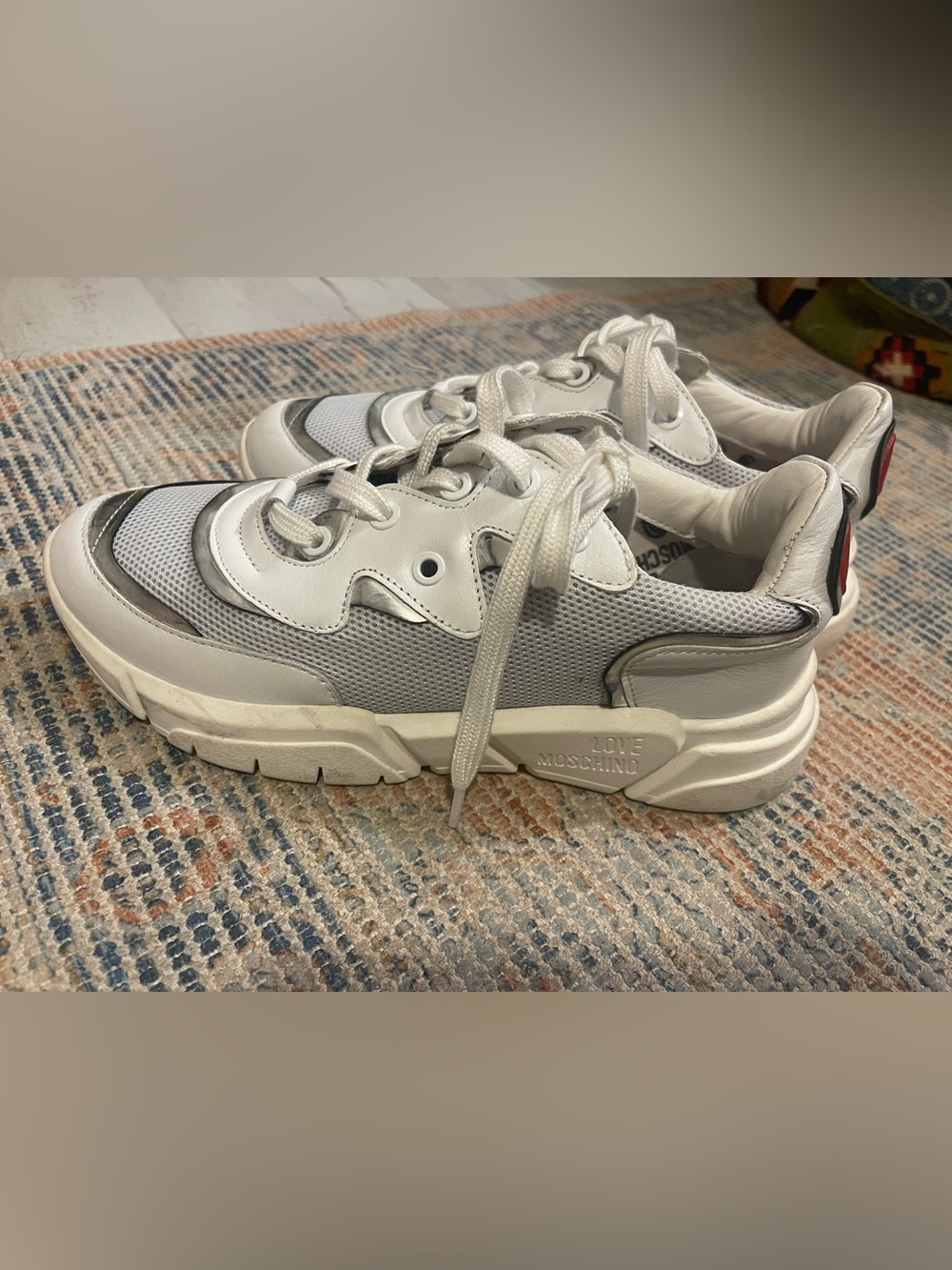 Love Moschino Kids White & Light Gray Chunky Trainer